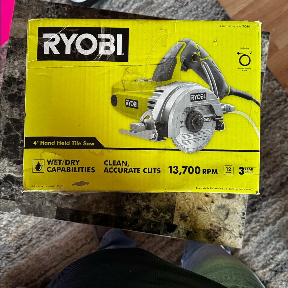 RYOBI Yellow 4" Hand Held Tile Saw - Compact Wet/Dry Cutting Tool